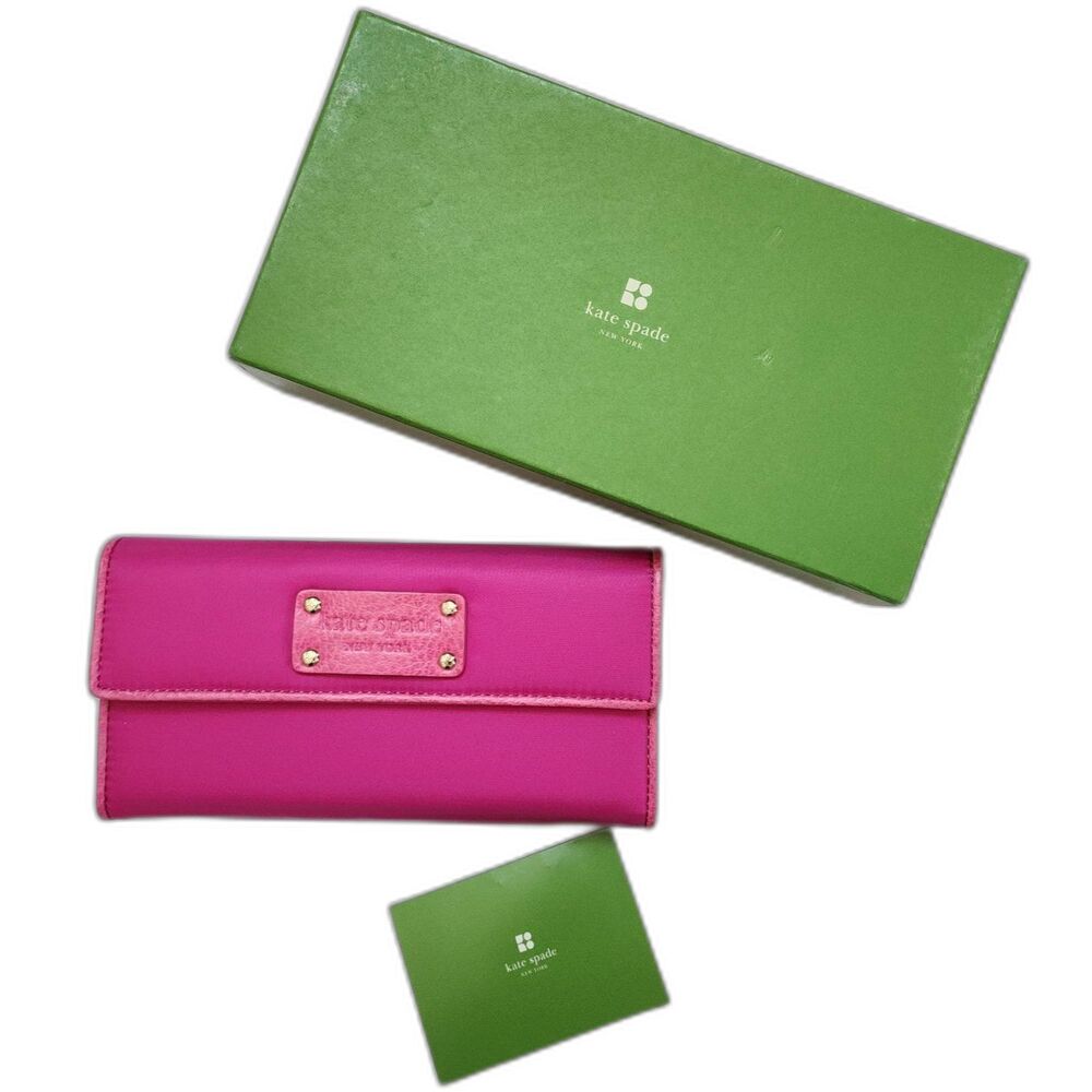 Kate Spade New York maria fuchsia Leather Fabric wallet and Box